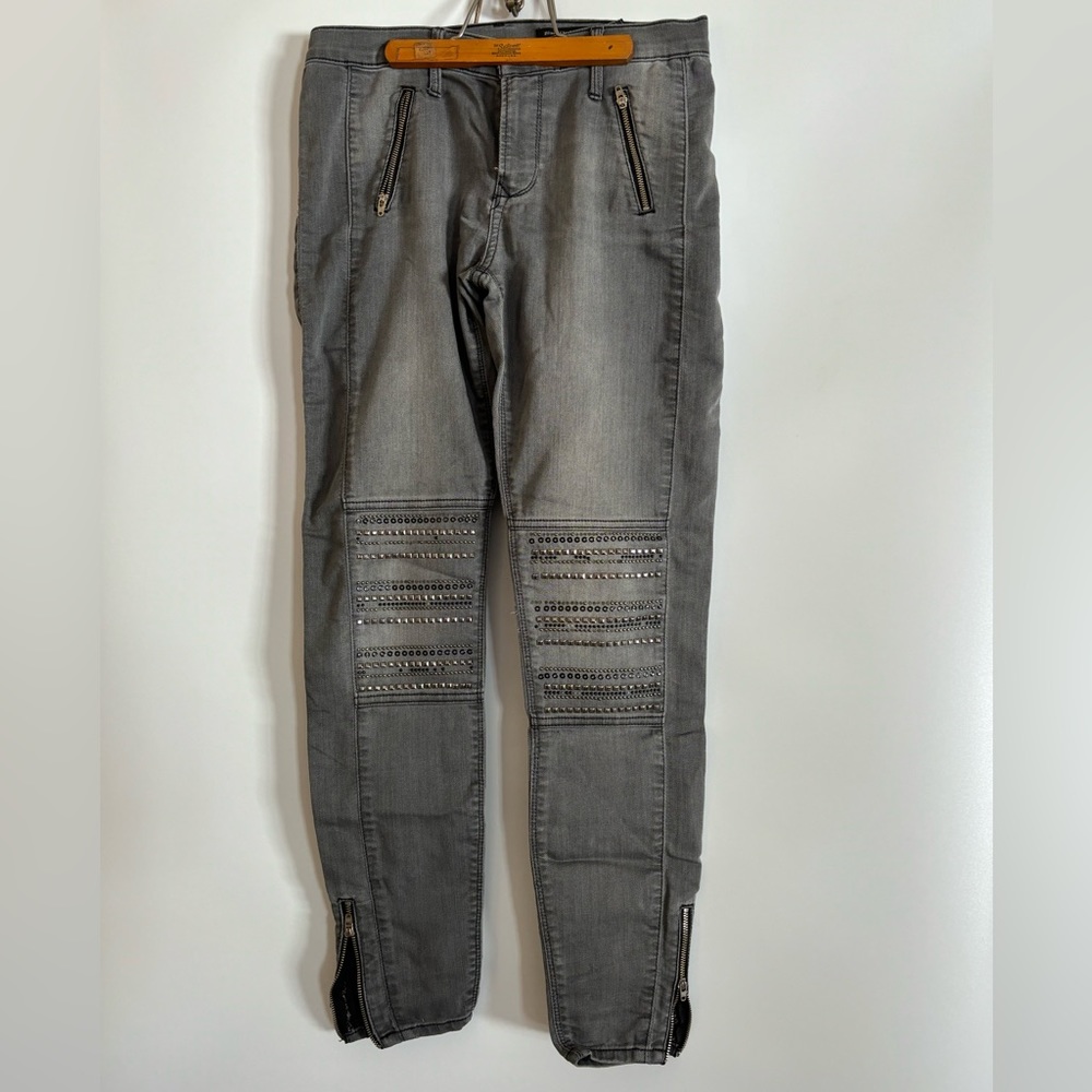 Black Orchid grey silver shatter studded jeans zip hem Los Angelos 27